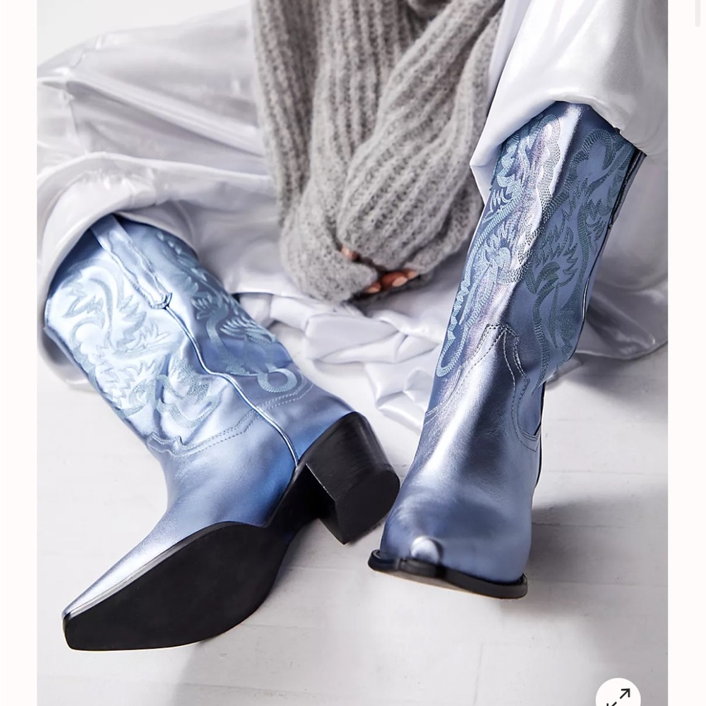 Dagget Western Boots - Light Blue Metallic